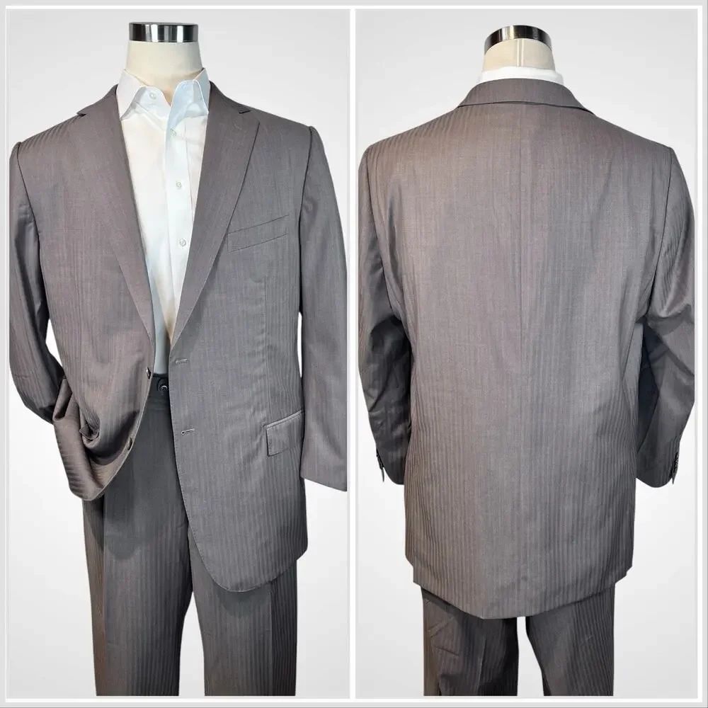 Ermenegildo Zegna Su Misura 48x50L 43x32 ROM Taupe Brown Tonal Stripe Suit